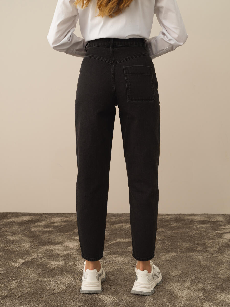 Koyu Gri Pamuk Dokulu Oversize Pantolon - 3