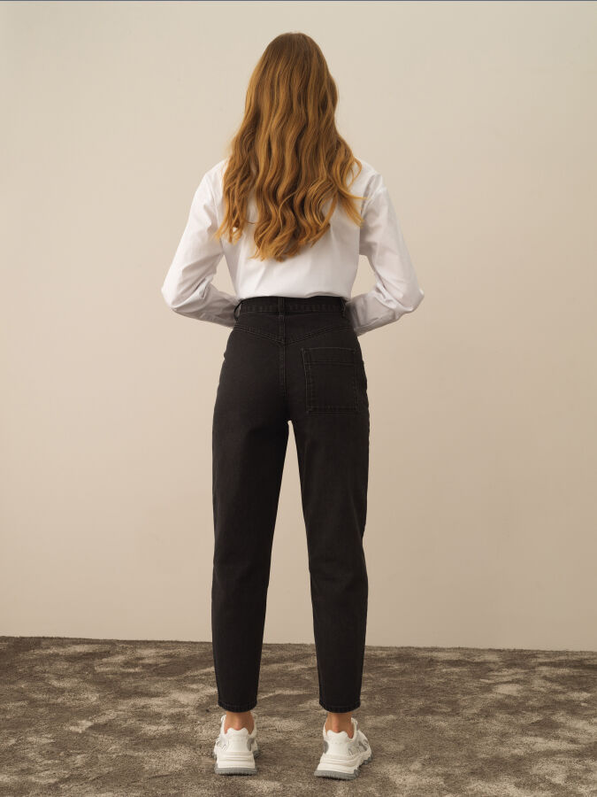 Koyu Gri Pamuk Dokulu Oversize Pantolon - Xint