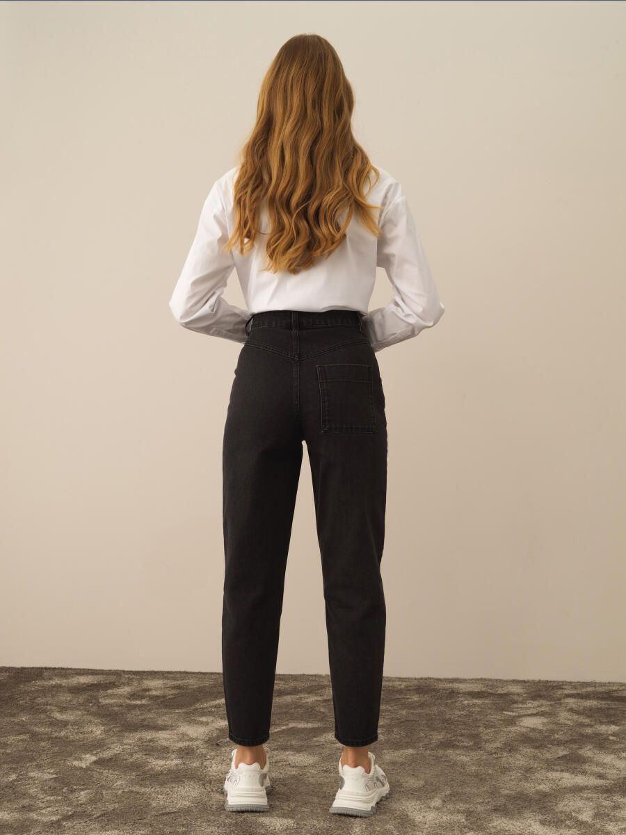 Koyu Gri Pamuk Dokulu Oversize Pantolon - 4