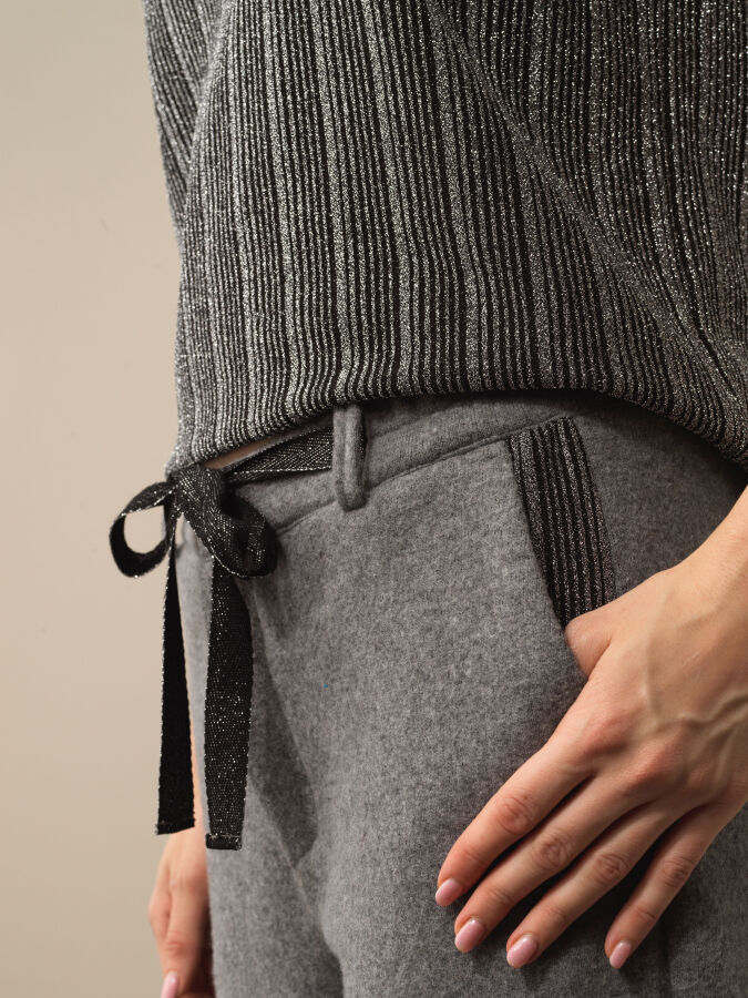 Koyu Gri Pamuk Dokulu Oversize Pantolon - Xint