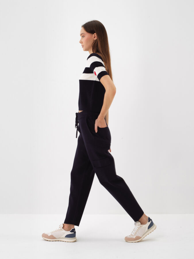 Lacivert Doğal Yün Dokulu Regular Fit Pantolon - Xint