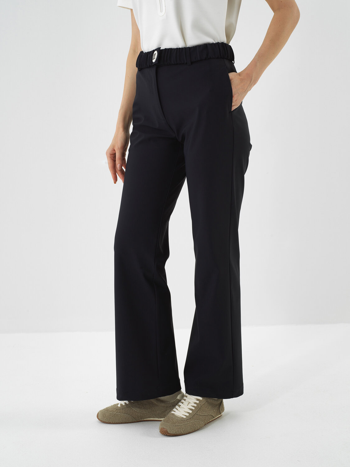 Lacivert Esnek Dokulu Oversize Pantolon - Xint