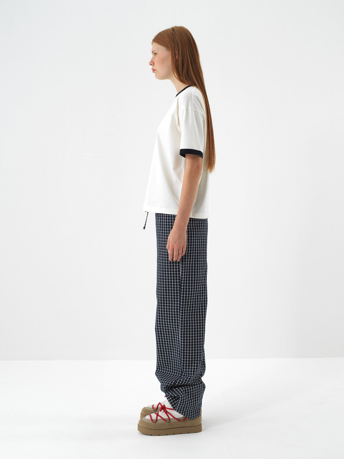 Lacivert Modern Ekose Oversize Pantolon - Xint
