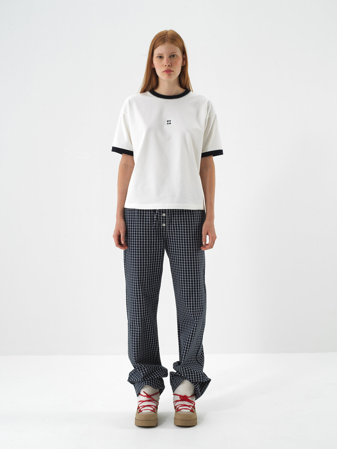 Lacivert Modern Ekose Oversize Pantolon - Xint