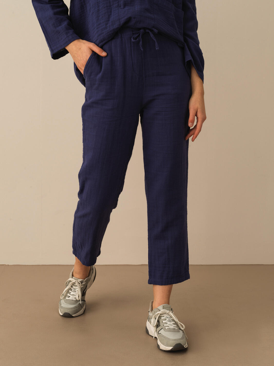 Lacivert Pamuk Dokulu Oversize Pantolon