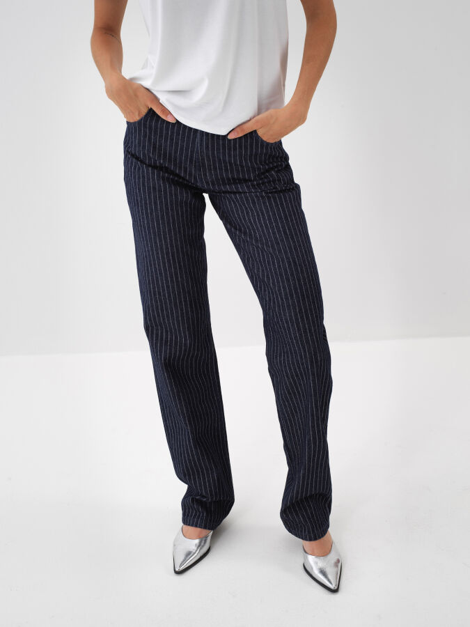 Lacivert Pamuk Dokulu Oversize Pantolon - Xint