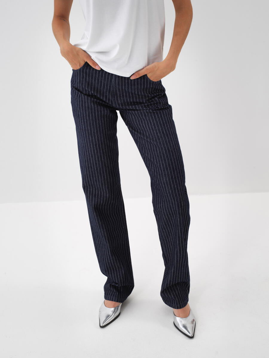 Lacivert Pamuk Dokulu Oversize Pantolon