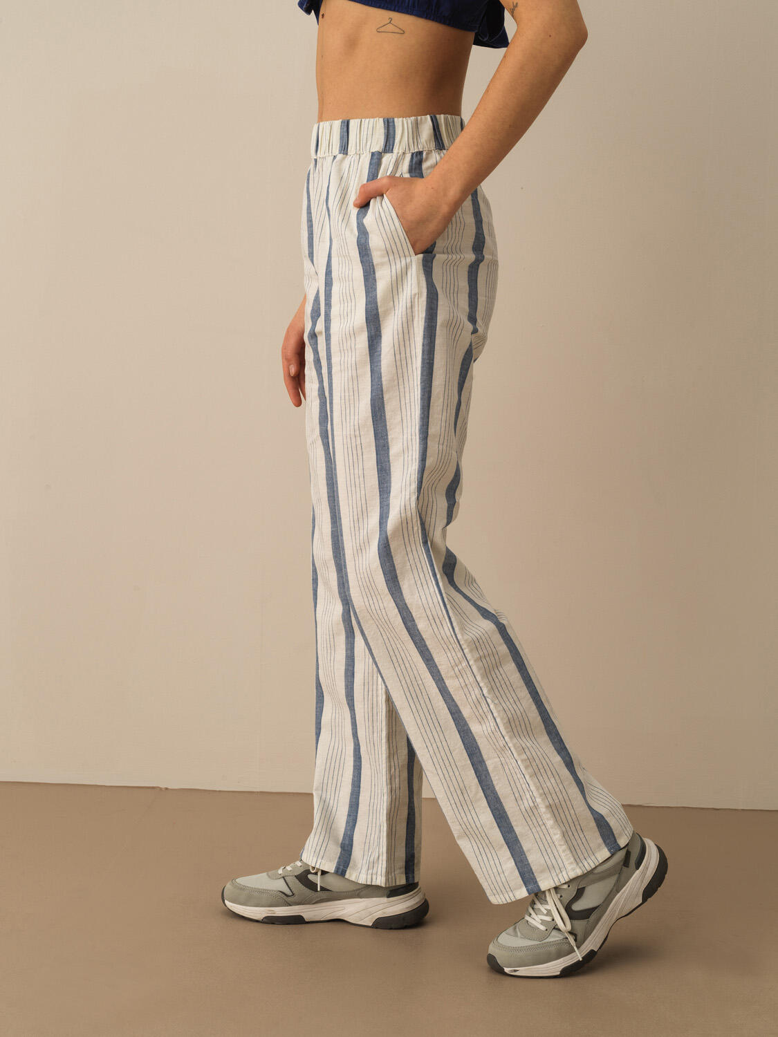 Lacivert Keten Karışımlı Regular Fit Pantolon