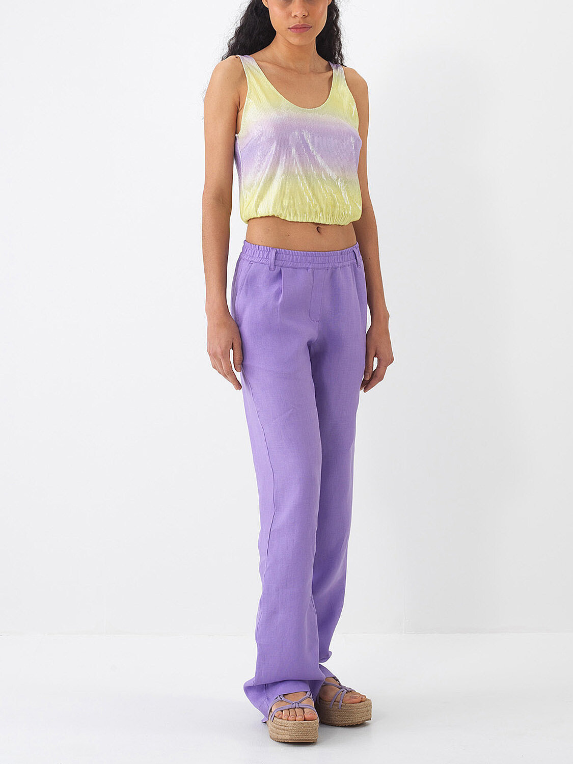 Lila %100 Keten Regular Fit Pantolon