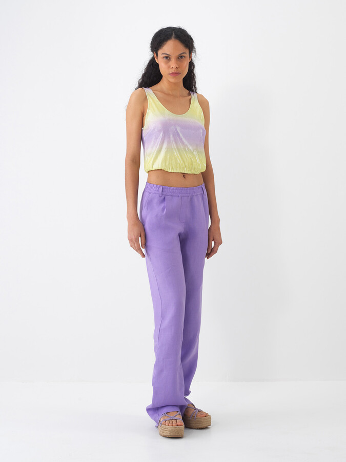 Lila %100 Keten Regular Fit Pantolon (2)