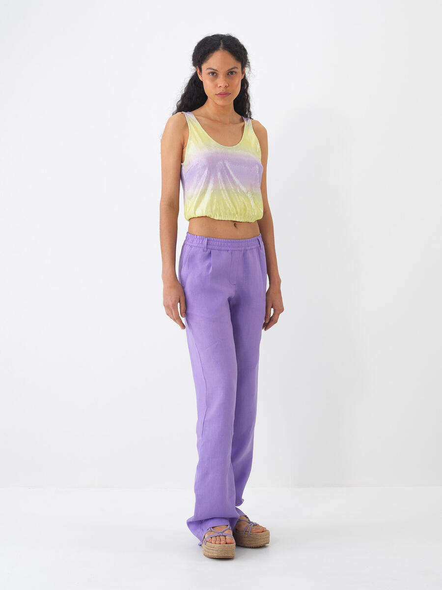 Lila %100 Keten Regular Fit Pantolon - 1