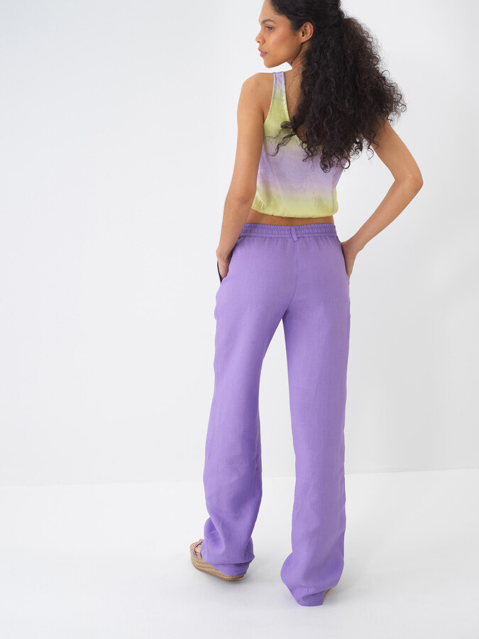 Lila %100 Keten Regular Fit Pantolon (5)