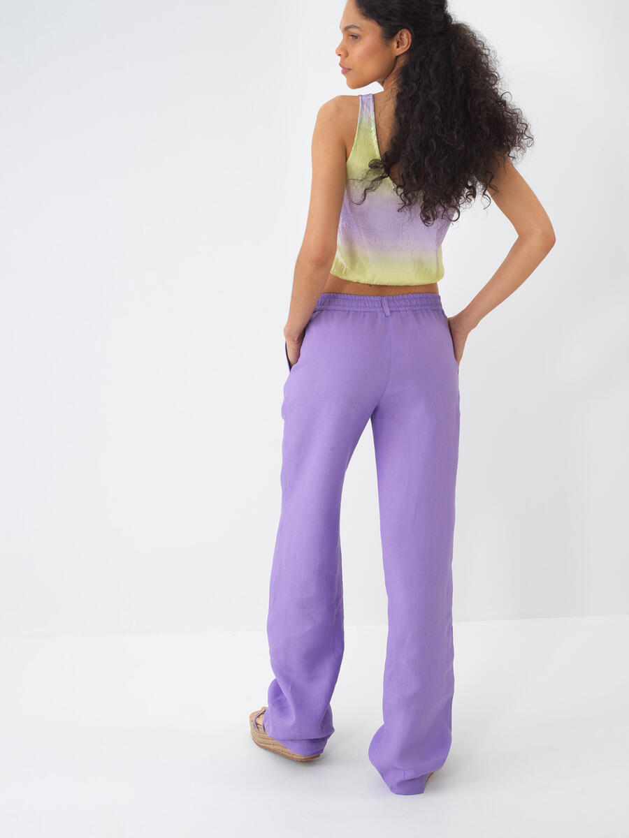 Lila %100 Keten Regular Fit Pantolon - 5