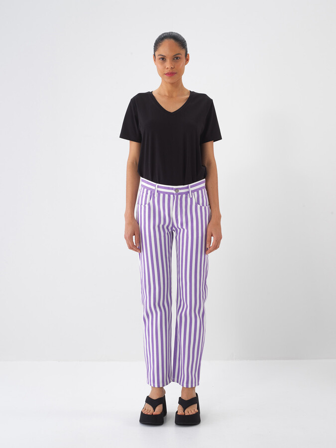 Lila Pamuk Dokulu Regular Fit Pantolon - 1