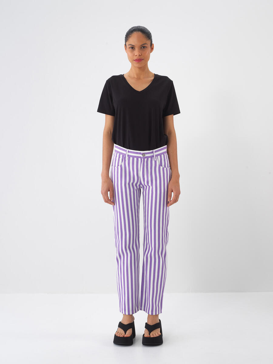 Lila Pamuk Dokulu Regular Fit Pantolon - 1