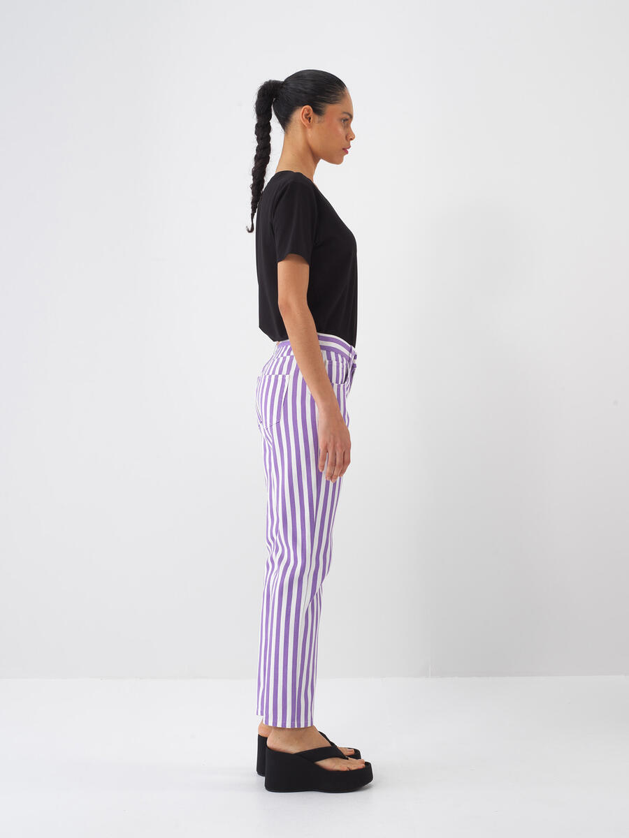 Lila Pamuk Dokulu Regular Fit Pantolon - 3