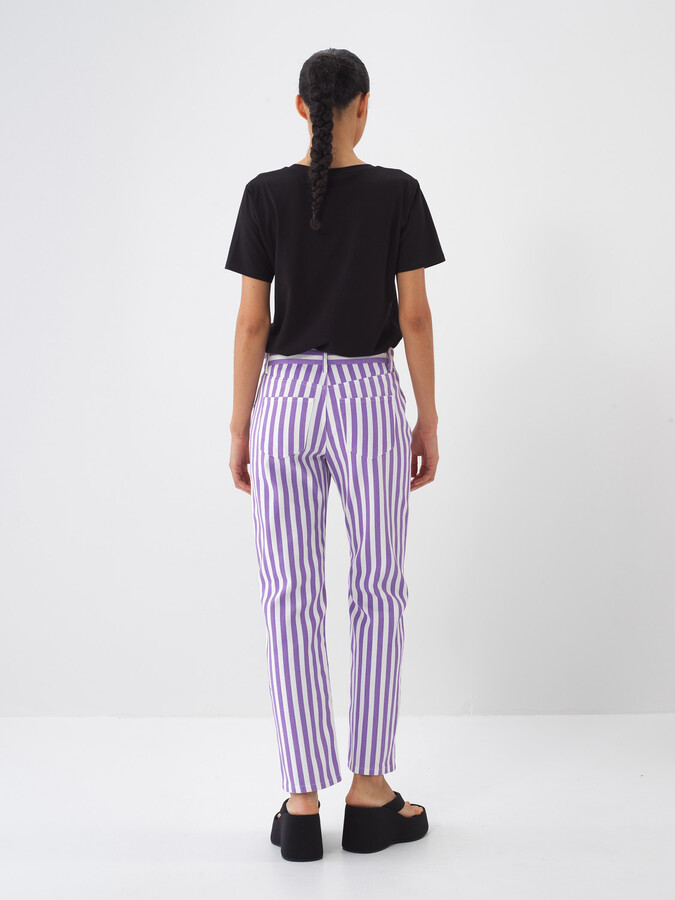Lila Pamuk Dokulu Regular Fit Pantolon - 5