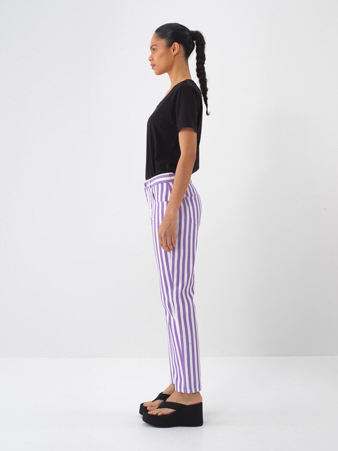 Lila Pamuk Dokulu Regular Fit Pantolon - 4