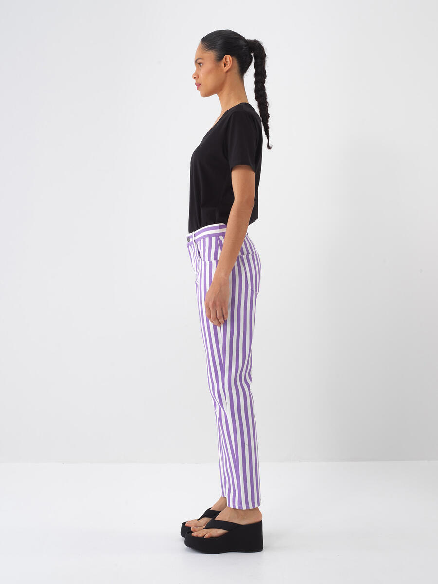 Lila Pamuk Dokulu Regular Fit Pantolon - 4