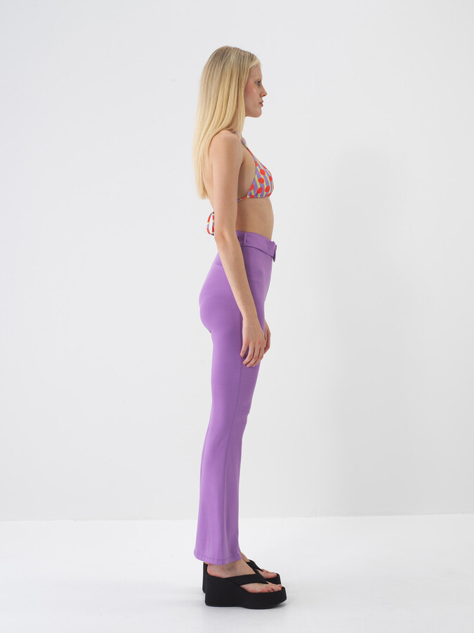 Lila Doğal Dökümlü Regular Fit Pantolon - 4