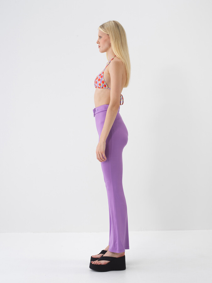 Lila Doğal Dökümlü Regular Fit Pantolon - 5