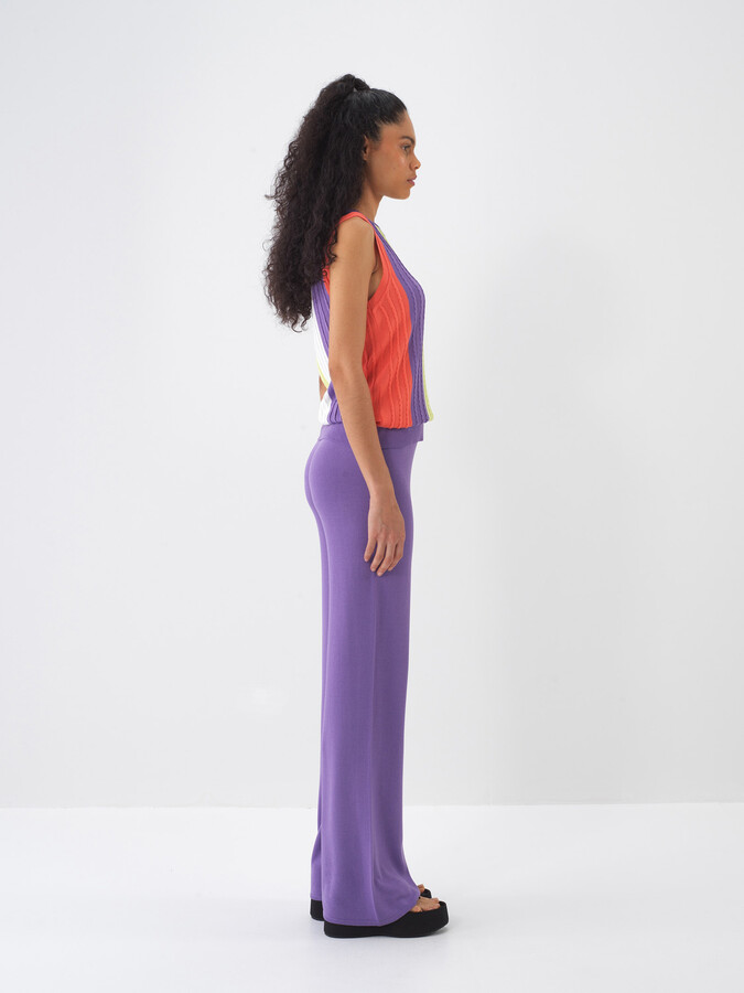 Lila Doğal Dökümlü Regular Fit Pantolon (3)
