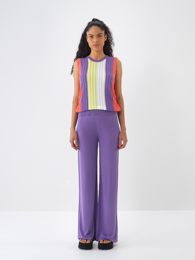 Lila Doğal Dökümlü Regular Fit Pantolon (1)