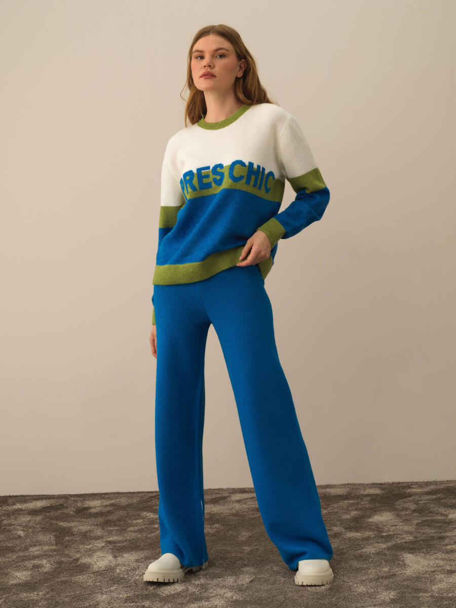 Mavi Doğal Yün Dokulu Regular Fit Pantolon - 2