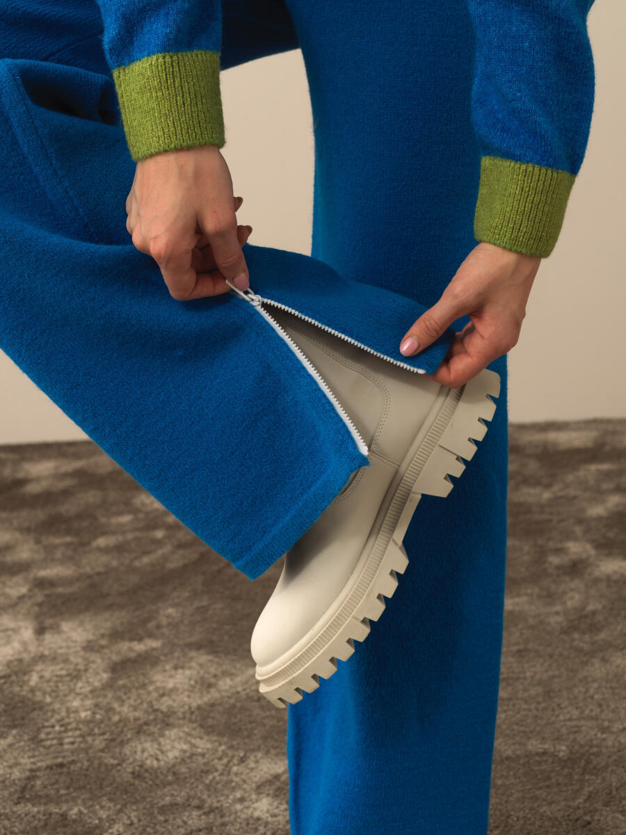 Mavi Doğal Yün Dokulu Regular Fit Pantolon - 3