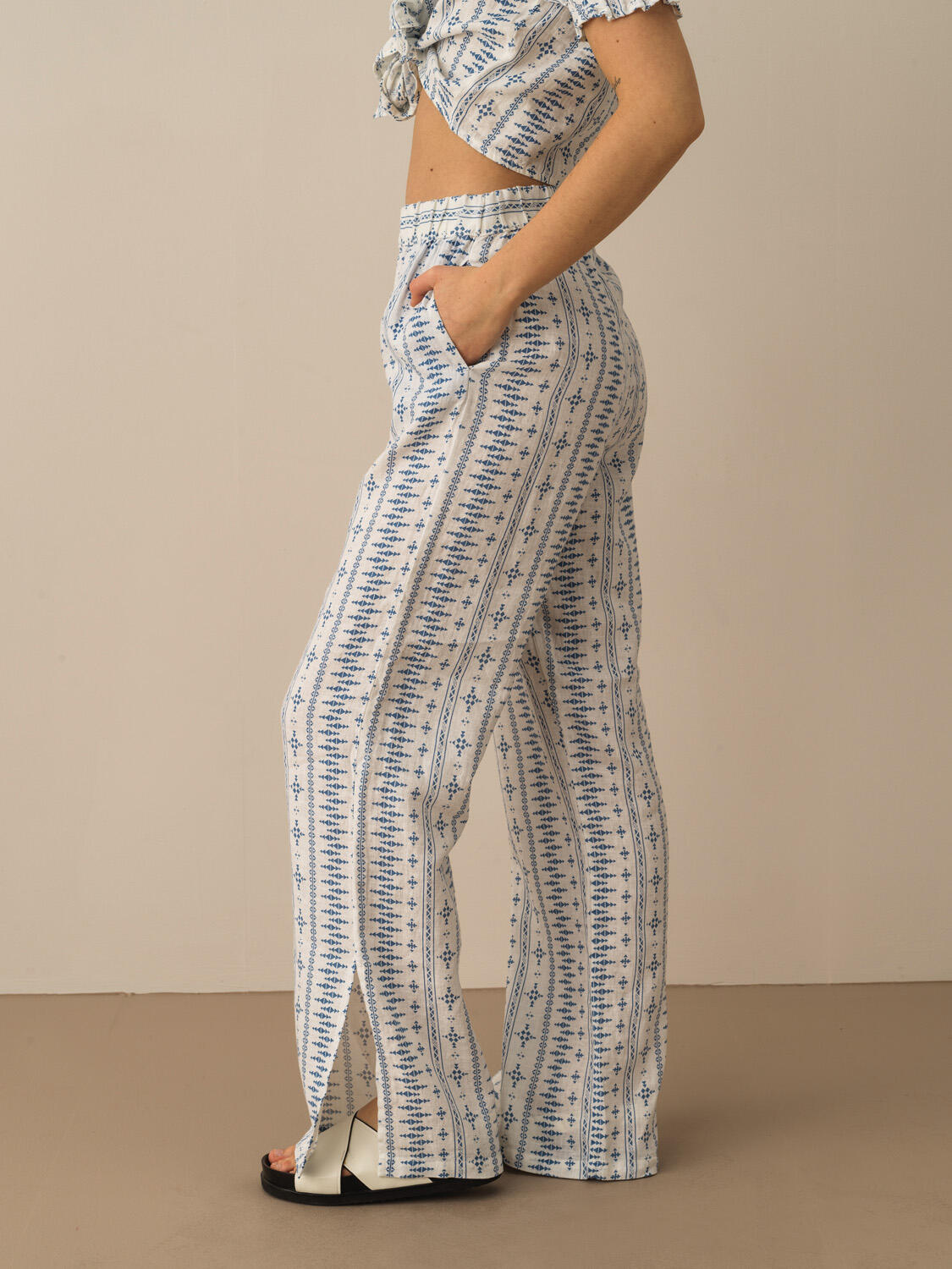 Mavi %100 Keten Oversize Pantolon