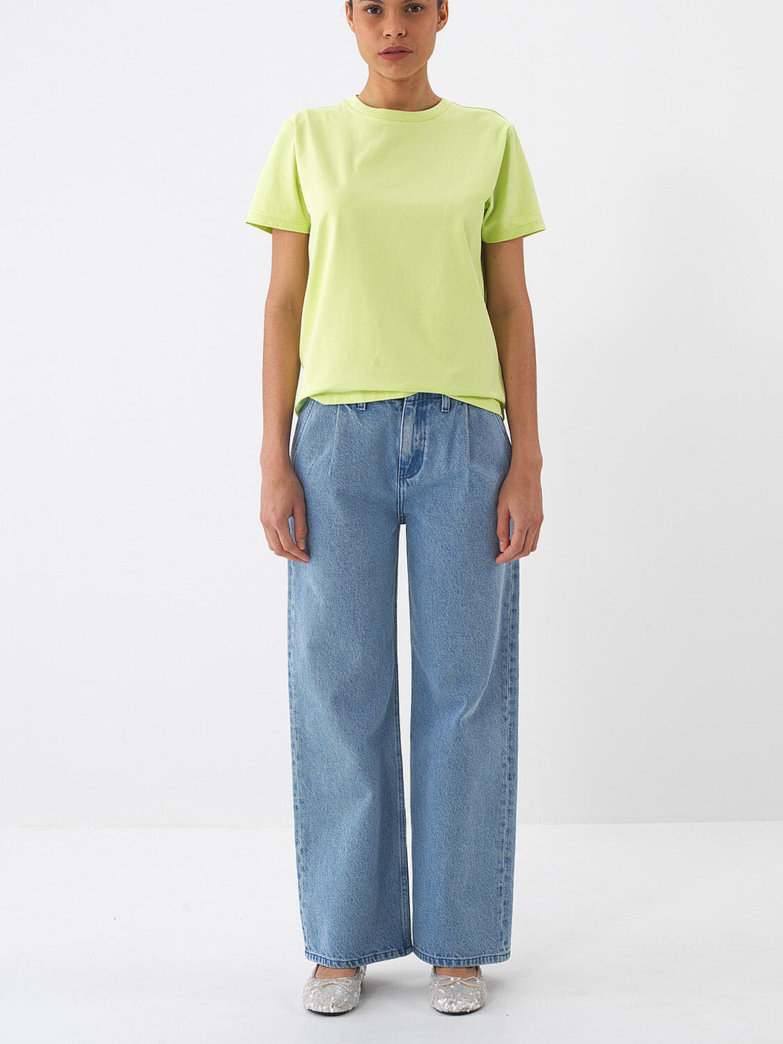 Mavi Pamuk Dokulu Oversize Pantolon - 1