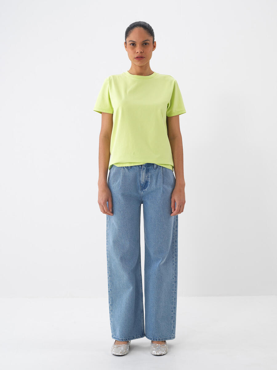 Mavi Pamuk Dokulu Oversize Pantolon - 2