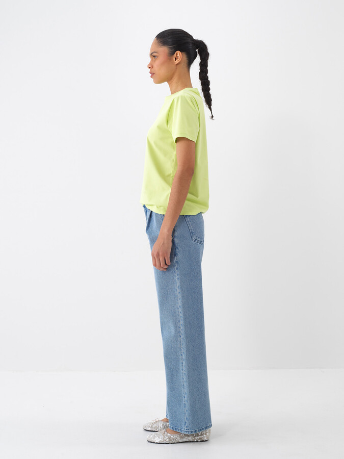 Mavi Pamuk Dokulu Oversize Pantolon - 4