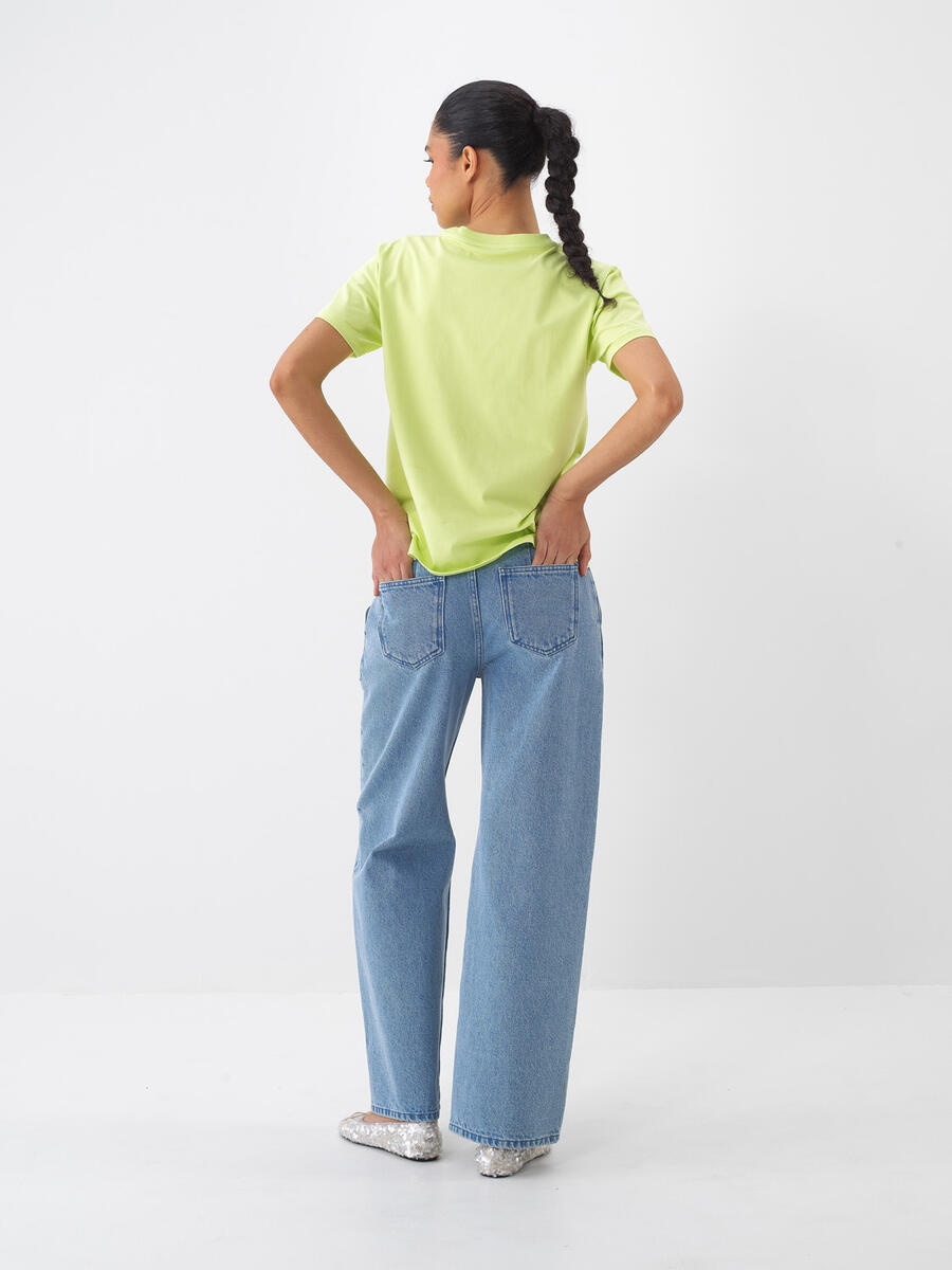 Mavi Pamuk Dokulu Oversize Pantolon - 5
