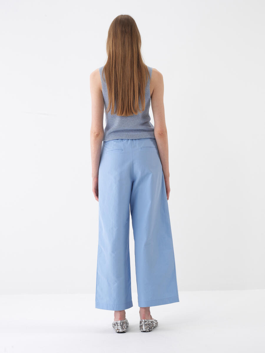 Mavi Pamuk Dokulu Oversize Pantolon - 4