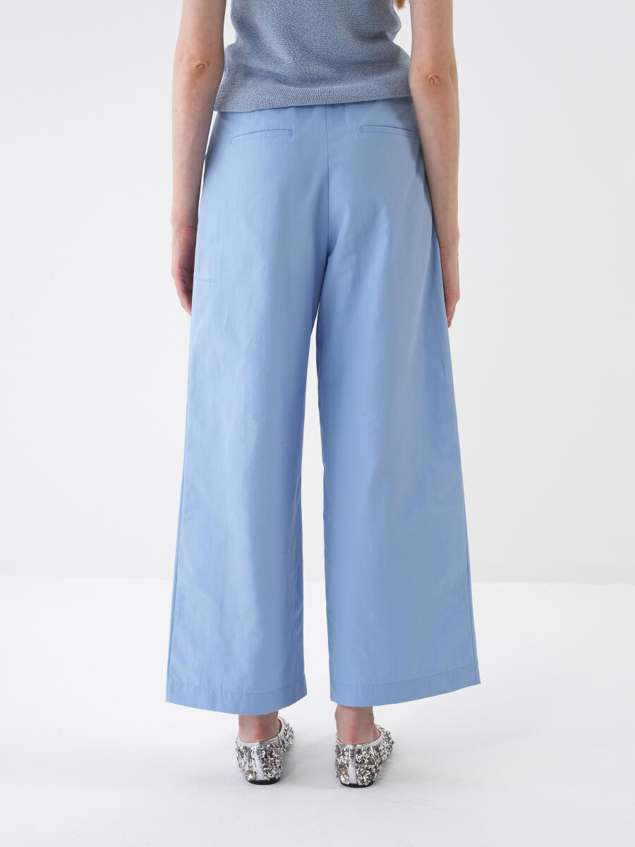 Mavi Pamuk Dokulu Oversize Pantolon - 3