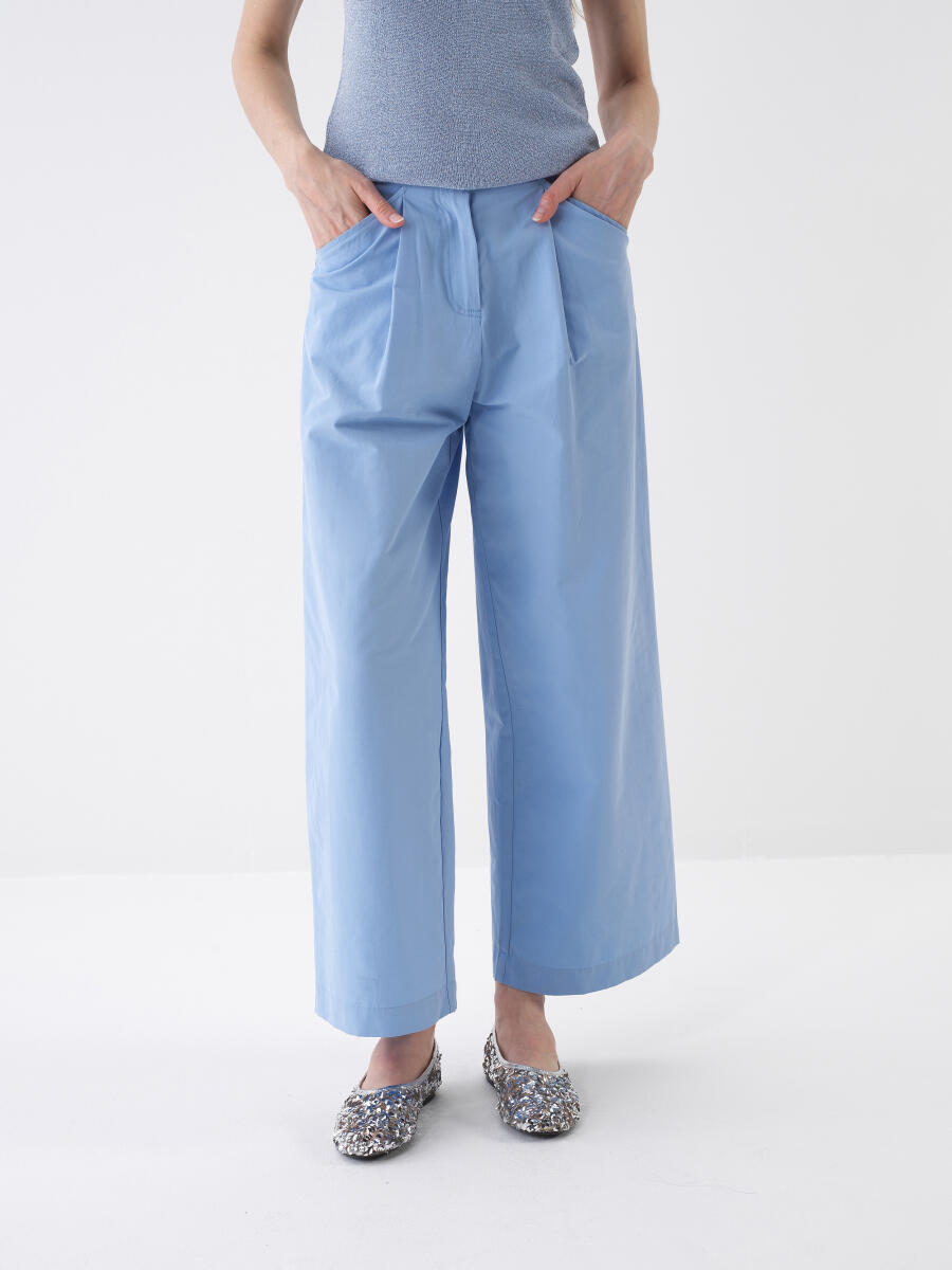 Mavi Pamuk Dokulu Oversize Pantolon - 1