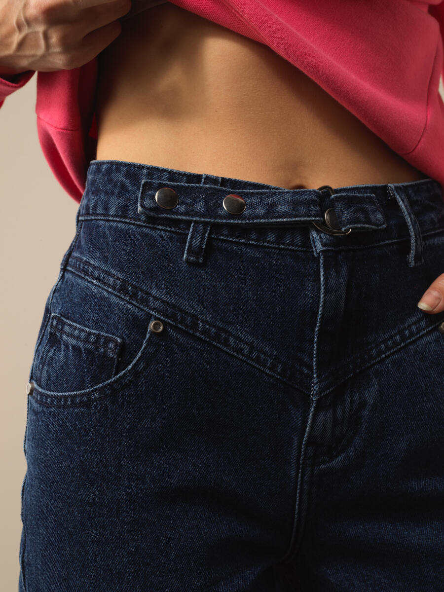 Mavi Pamuk Dokulu Oversize Pantolon - 3