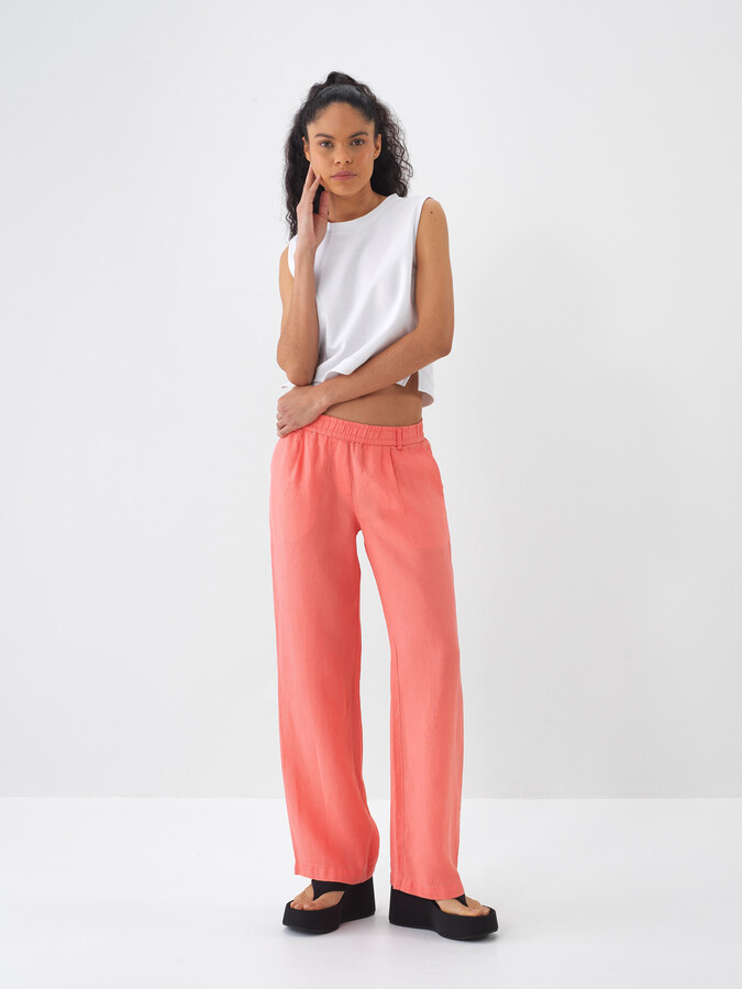 Nar Çiçeği %100 Keten Regular Fit Pantolon - 1