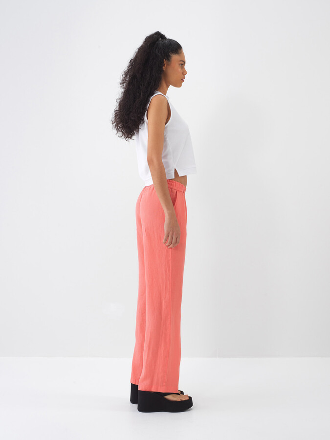 Nar Çiçeği %100 Keten Regular Fit Pantolon - 4
