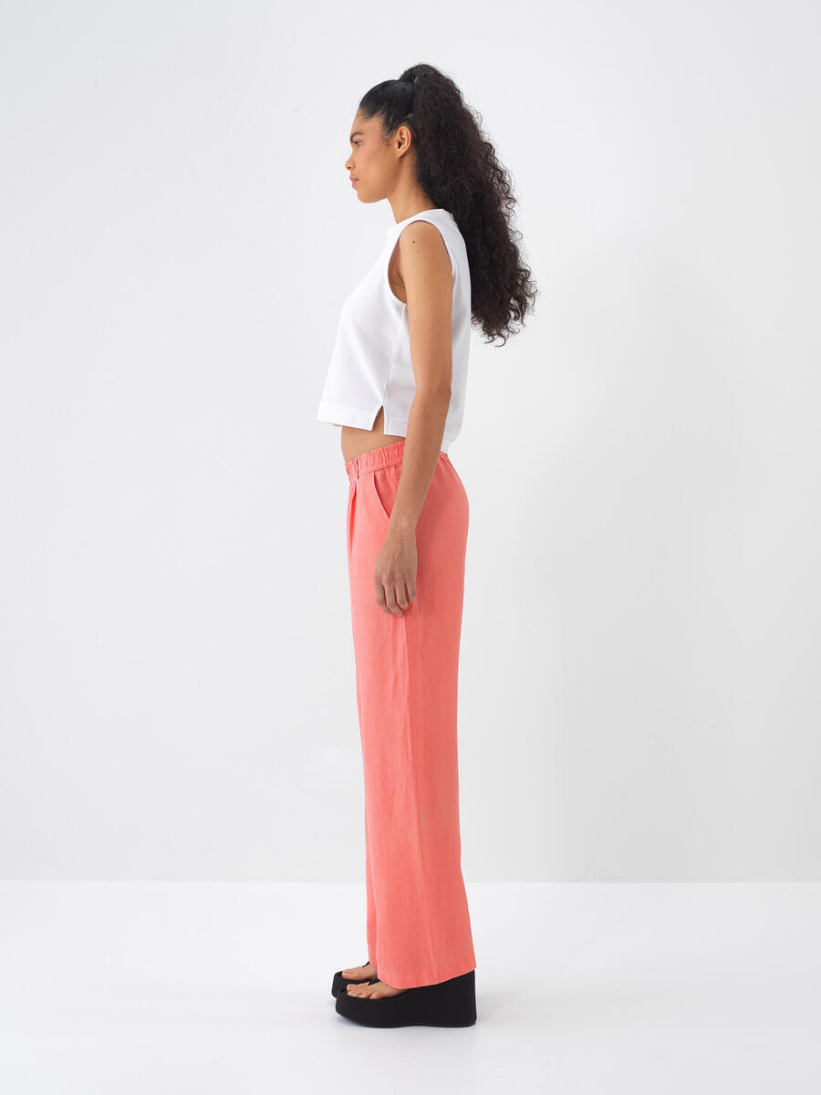 Nar Çiçeği %100 Keten Regular Fit Pantolon - 5