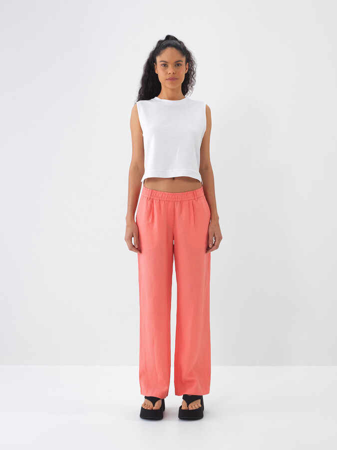 Nar Çiçeği %100 Keten Regular Fit Pantolon - 3