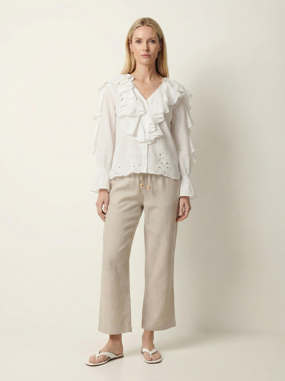 Naturel %100 Keten Oversize Pantolon - 2