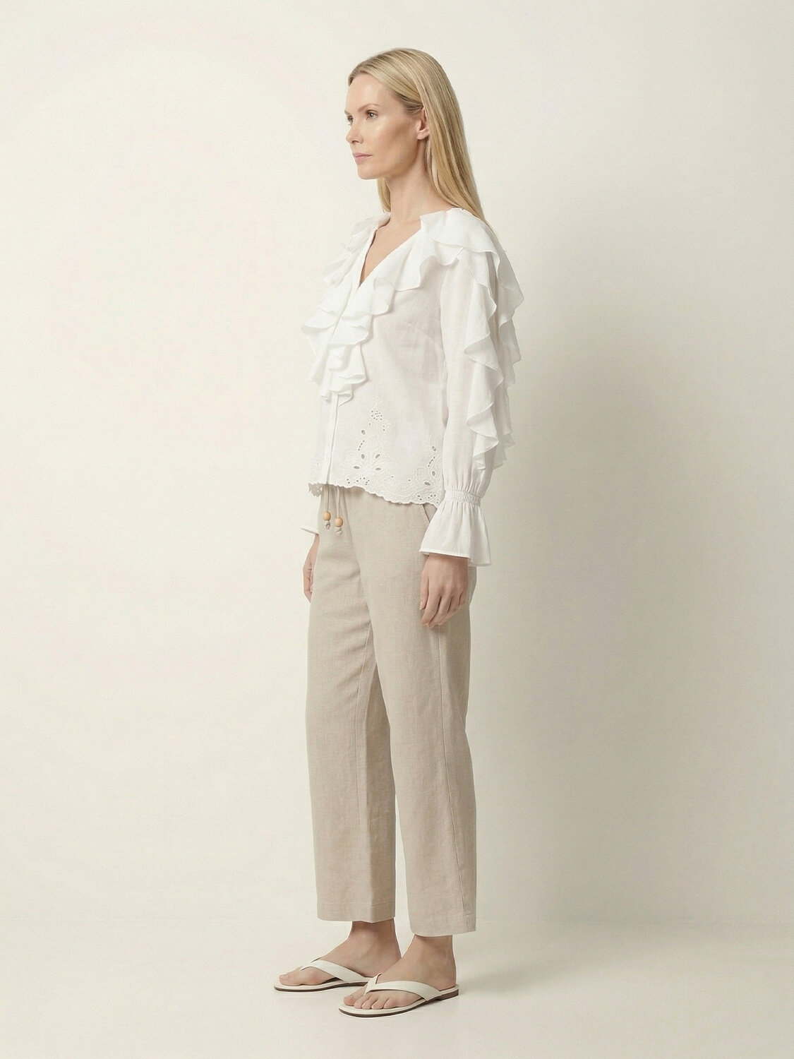 Naturel %100 Keten Oversize Pantolon - 3