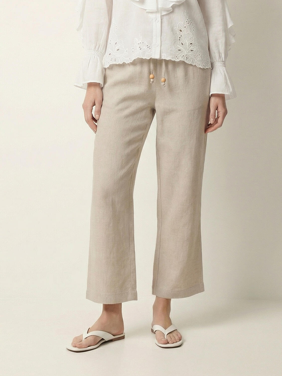 Naturel %100 Keten Oversize Pantolon - 1