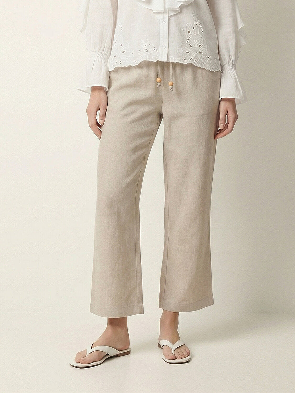 Naturel %100 Keten Oversize Pantolon (1)