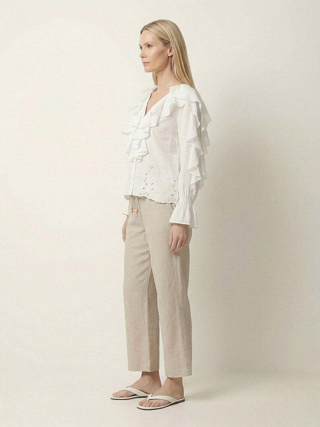 Naturel %100 Keten Oversize Pantolon - 3