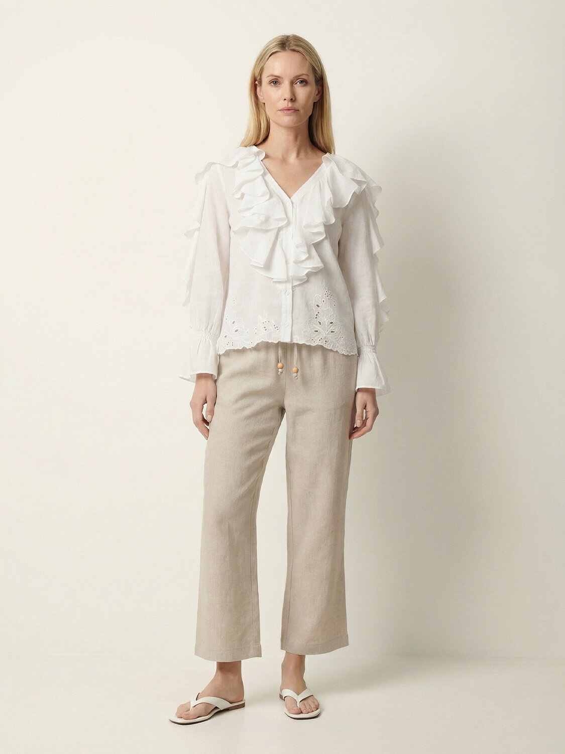 Naturel %100 Keten Oversize Pantolon (1)