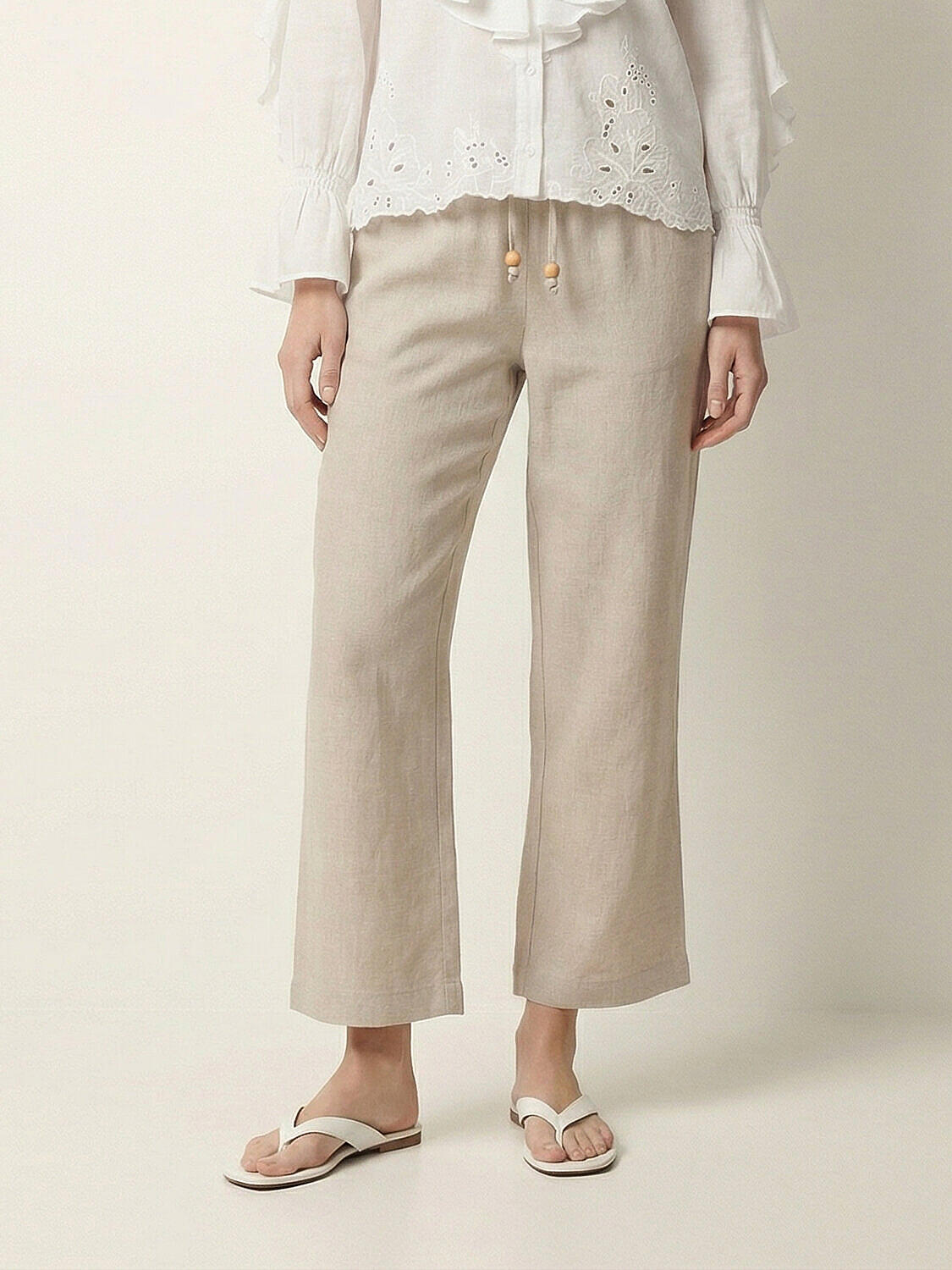 Naturel %100 Keten Oversize Pantolon (1)