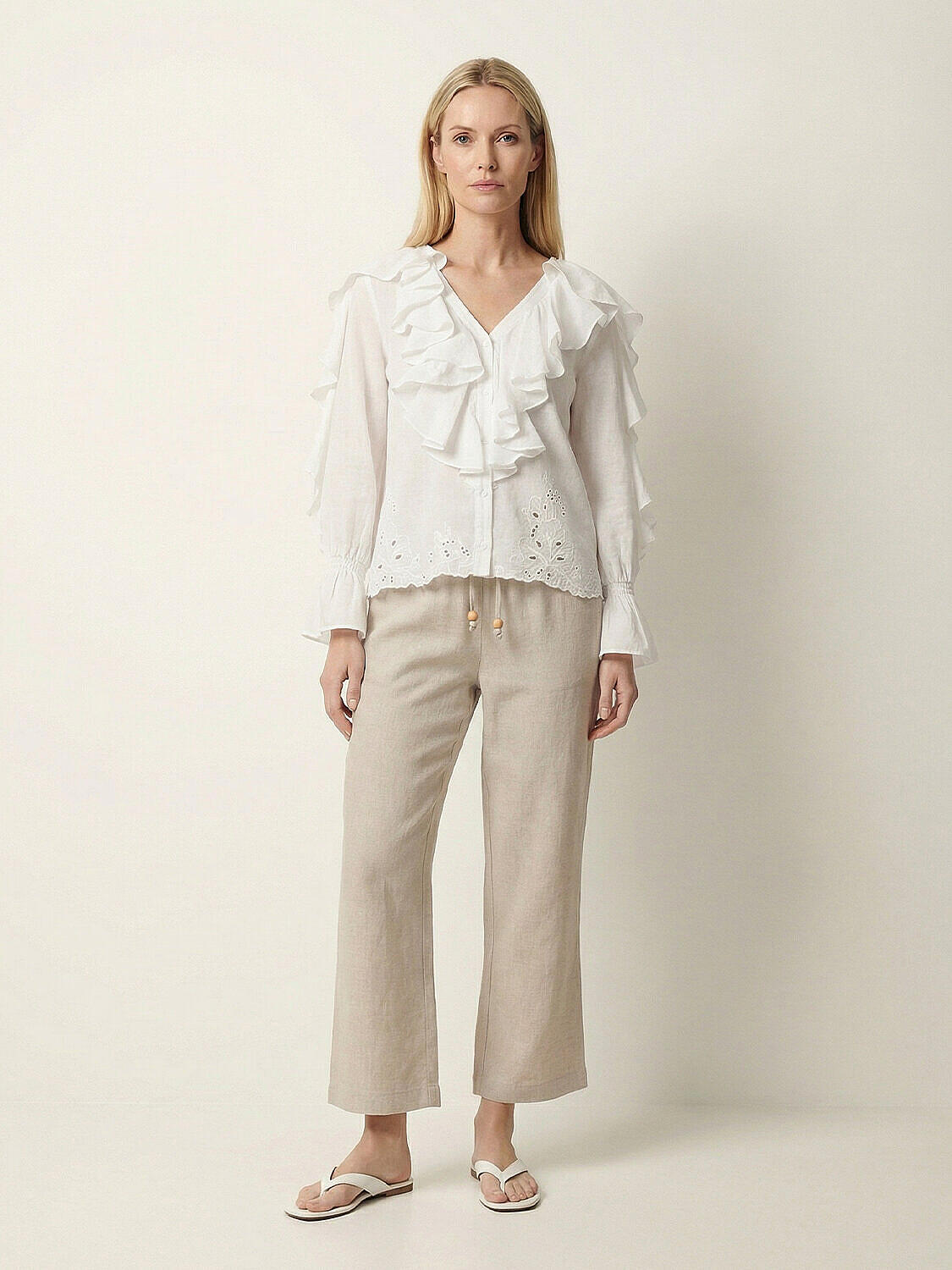 Naturel %100 Keten Oversize Pantolon (2)